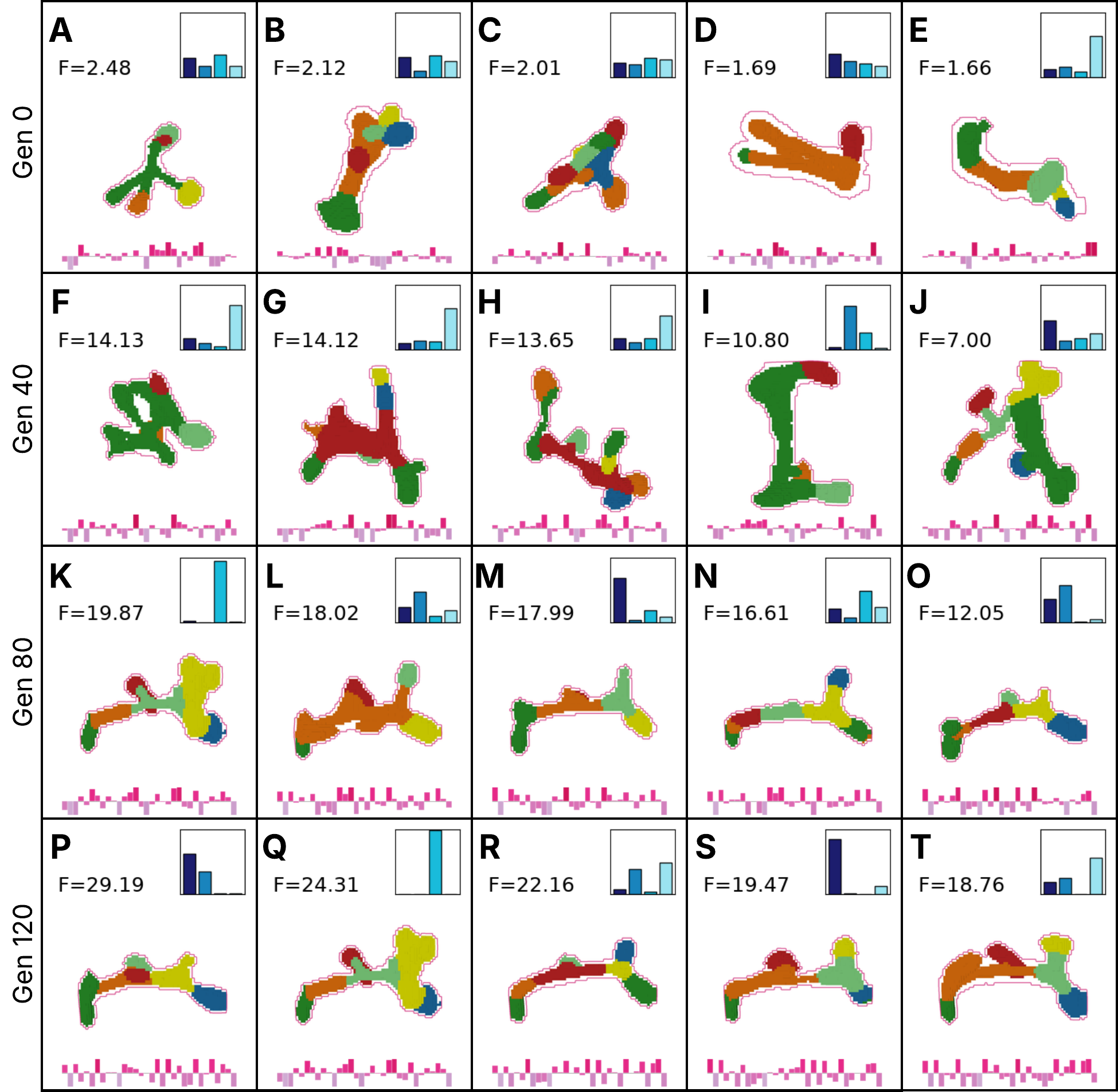Top robot designs across evolutionary time